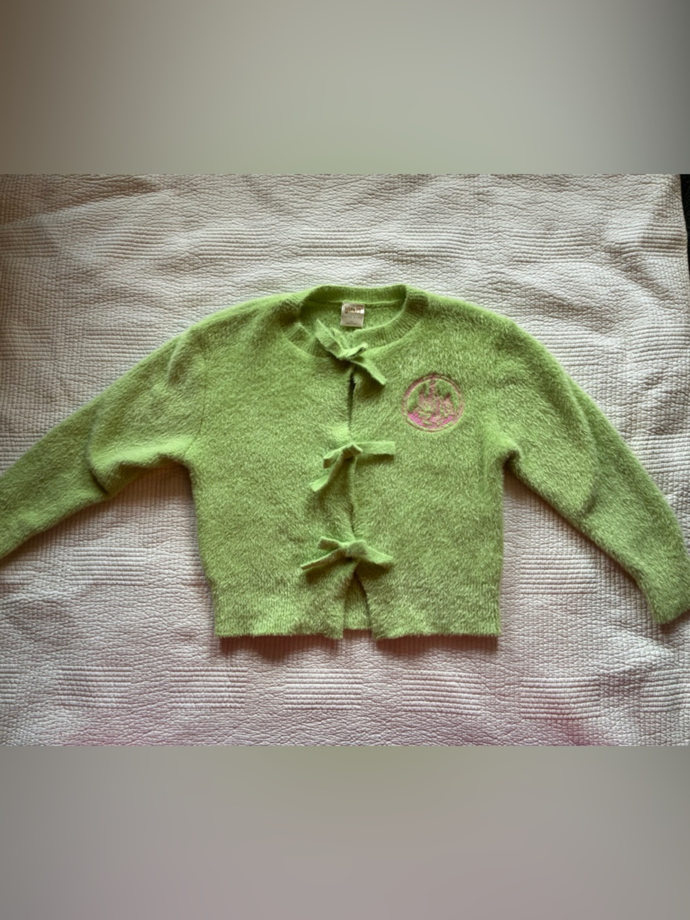 Kids ‘Wicked’ Green Fuzzy Bow-Front Cardigan